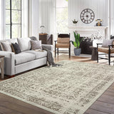 Garvee 5x7 Washable Area Rug Vintage Rug Traditional Floor Cover Foldable Thin Rug Kitchen Accent Rug Indoor Distressed Non Slip Carpet Floral Print Mat Bedroom Living Room Bathroom Brown - Camel