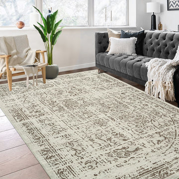 Garvee 10x13 Rug, Large Brown Area Rug - Foldable Rugs for Living Room 10x13 - Stain Resistant Vintage Area Rugs 10x13 - Living Room Area Rugs 10x13 - Eco-Friendly Washable Rug