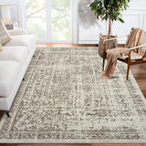 Garvee Vintage Area Rug, 4x6 Stain Resistant Carpet Non Shedding Non-Slip Soft Rug Bedroom Dining Room or Home Office, Low Pile Farmhouse Oriental Indoor Floor Carpet Brown - Camel
