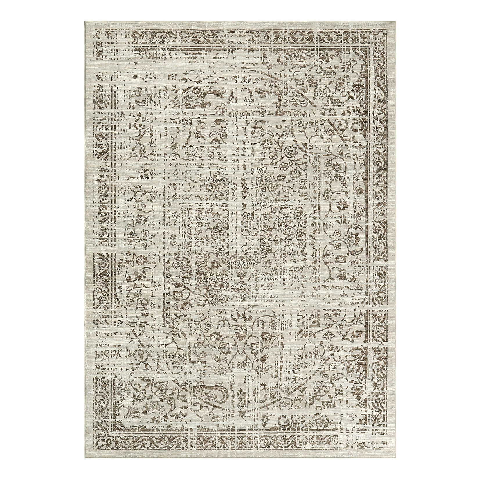 Garvee Area Rug 8x10 Washable Rug Brown Vintage Rug Traditional Floor Cover Thin Rug Retro Kitchen Indoor Distressed Non Slip Carpet Floral Print Mat Living Room Bedroom Dining Room