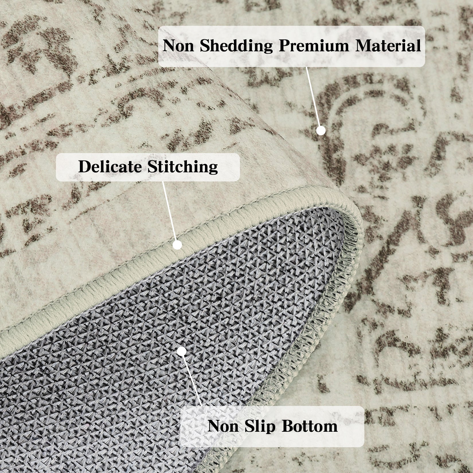 Garvee 5x7 Washable Area Rug Vintage Rug Traditional Floor Cover Foldable Thin Rug Kitchen Accent Rug Indoor Distressed Non Slip Carpet Floral Print Mat Bedroom Living Room Bathroom Brown