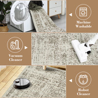 Garvee 5x7 Washable Area Rug Vintage Rug Traditional Floor Cover Foldable Thin Rug Kitchen Accent Rug Indoor Distressed Non Slip Carpet Floral Print Mat Bedroom Living Room Bathroom Brown