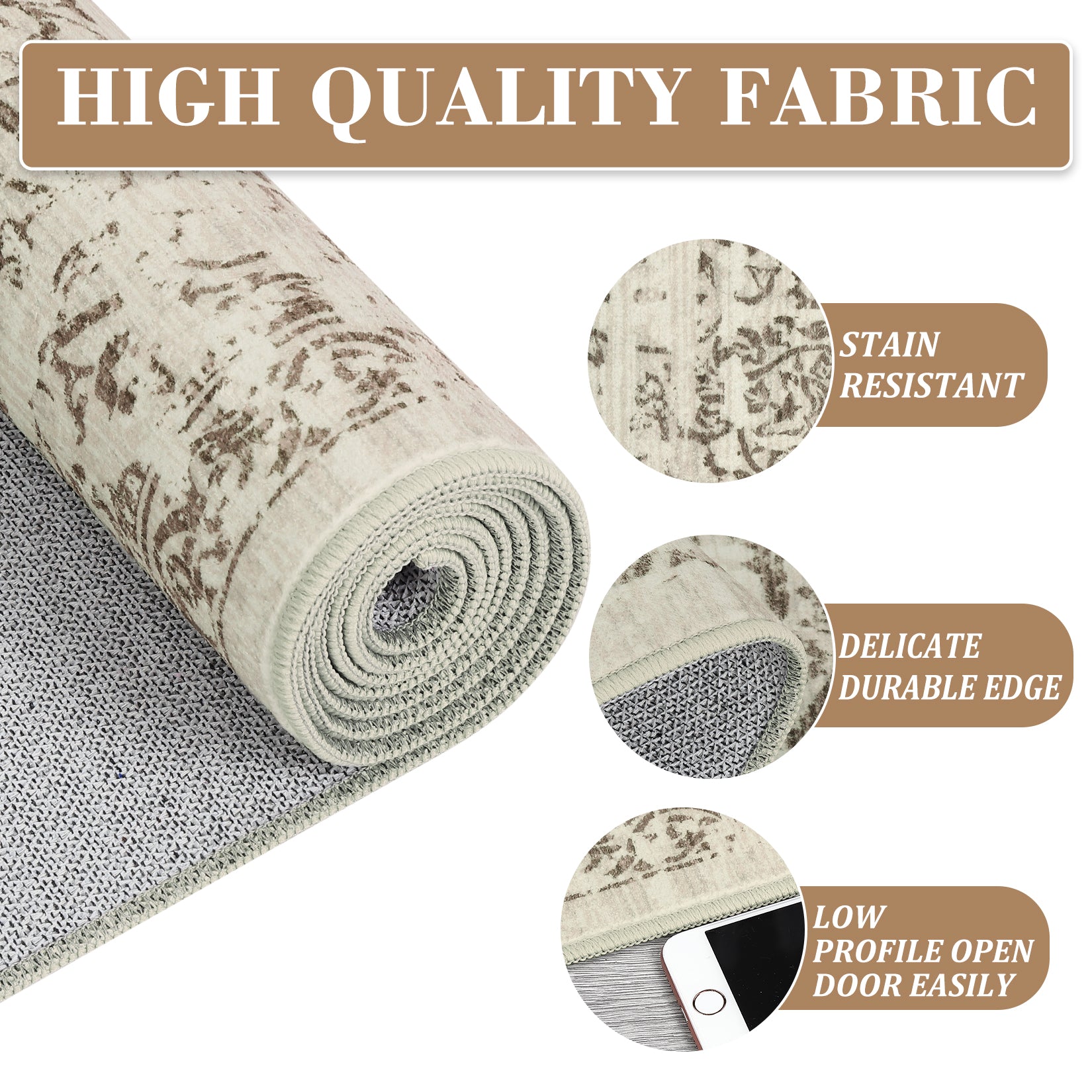 Garvee 5x7 Washable Area Rug Vintage Rug Traditional Floor Cover Foldable Thin Rug Kitchen Accent Rug Indoor Distressed Non Slip Carpet Floral Print Mat Bedroom Living Room Bathroom Brown