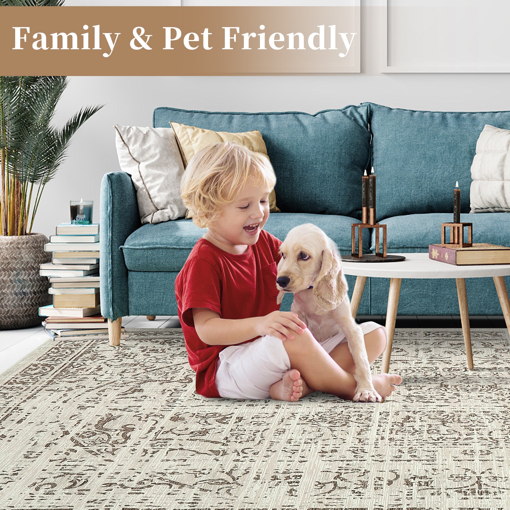 Garvee Area Rug 8x10 Washable Rug Brown Vintage Rug Traditional Floor Cover Thin Rug Retro Kitchen Indoor Distressed Non Slip Carpet Floral Print Mat Living Room Bedroom Dining Room