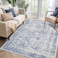 Garvee 5x7 Washable Area Rug Vintage Rug Traditional Floor Cover Foldable Thin Rug Kitchen Accent Rug Indoor Distressed Non Slip Carpet Floral Print Mat Bedroom Living Room Bathroom Blue