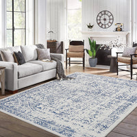Garvee 5x7 Washable Area Rug Vintage Rug Traditional Floor Cover Foldable Thin Rug Kitchen Accent Rug Indoor Distressed Non Slip Carpet Floral Print Mat Bedroom Living Room Bathroom Blue