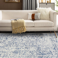 Garvee 5x7 Washable Area Rug Vintage Rug Traditional Floor Cover Foldable Thin Rug Kitchen Accent Rug Indoor Distressed Non Slip Carpet Floral Print Mat Bedroom Living Room Bathroom Blue