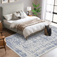 Garvee Machine Washable 9x12 Area Rugs for Living Room Vintage Rugs Non Slip Low Pile Water Resistant Soft Print Pattern Carpet for Bedroom Indoor Decor Polyester Rug Blue