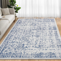 Garvee 5x7 Washable Area Rug Vintage Rug Traditional Floor Cover Foldable Thin Rug Kitchen Accent Rug Indoor Distressed Non Slip Carpet Floral Print Mat Bedroom Living Room Bathroom Blue