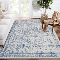 Garvee 5x7 Washable Area Rug Vintage Rug Traditional Floor Cover Foldable Thin Rug Kitchen Accent Rug Indoor Distressed Non Slip Carpet Floral Print Mat Bedroom Living Room Bathroom Blue