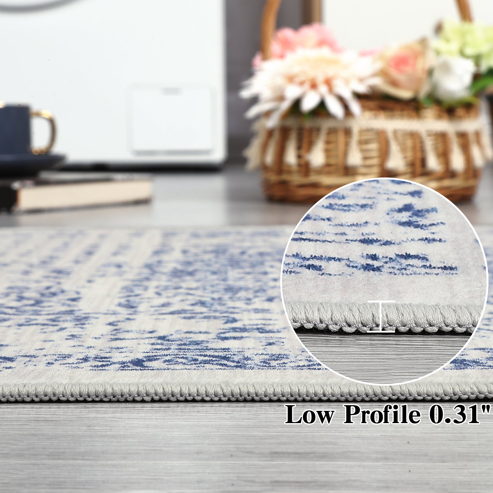 Garvee 10x13 Rug, Large Blue Area Rug - Foldable Rugs for Living Room 10x13 - Stain Resistant Vintage Area Rugs 10x13 - Living Room Area Rugs 10x13 - Eco-Friendly Washable Rug