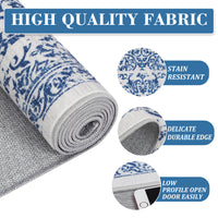 Garvee Machine Washable 9x12 Area Rugs for Living Room Vintage Rugs Non Slip Low Pile Water Resistant Soft Print Pattern Carpet for Bedroom Indoor Decor Polyester Rug Blue