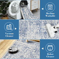 Garvee 5x7 Washable Area Rug Vintage Rug Traditional Floor Cover Foldable Thin Rug Kitchen Accent Rug Indoor Distressed Non Slip Carpet Floral Print Mat Bedroom Living Room Bathroom Blue