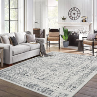 Garvee Machine Washable 9x12 Area Rugs for Living Room Vintage Rugs Non Slip Low Pile Water Resistant Soft Print Pattern Carpet for Bedroom Indoor Decor Polyester Rug Grey