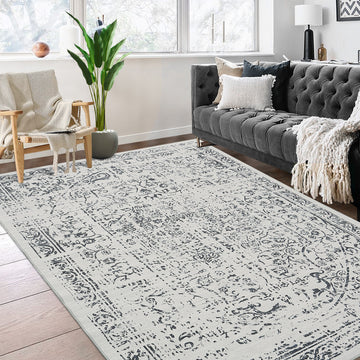 Garvee Large Grey Area Rug - Foldable Rugs for Living Room 10x13 - Stain Resistant Vintage Area Rugs 10x13 - Living Room Area Rugs 10x13 - Eco-Friendly Washable Rug