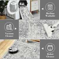 Garvee Large Grey Area Rug - Foldable Rugs for Living Room 10x13 - Stain Resistant Vintage Area Rugs 10x13 - Living Room Area Rugs 10x13 - Eco-Friendly Washable Rug