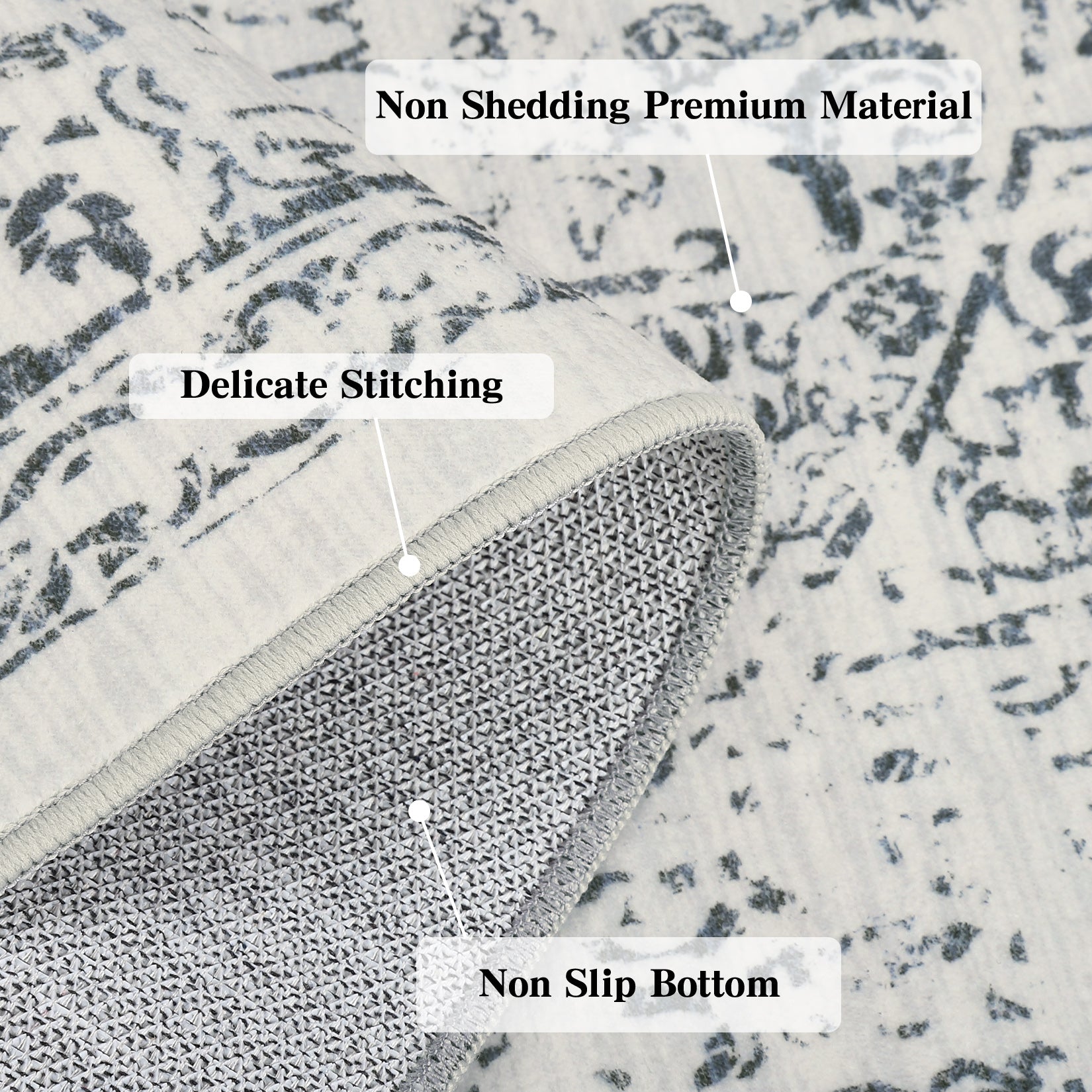 Garvee Machine Washable 9x12 Area Rugs for Living Room Vintage Rugs Non Slip Low Pile Water Resistant Soft Print Pattern Carpet for Bedroom Indoor Decor Polyester Rug Grey