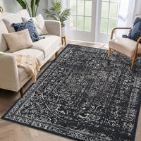 Garvee Vintage Area Rug, 4x6 Stain Resistant Carpet Non Shedding Non-Slip Soft Rug Bedroom Dining Room or Home Office, Low Pile Farmhouse Oriental Indoor Floor Carpet Black