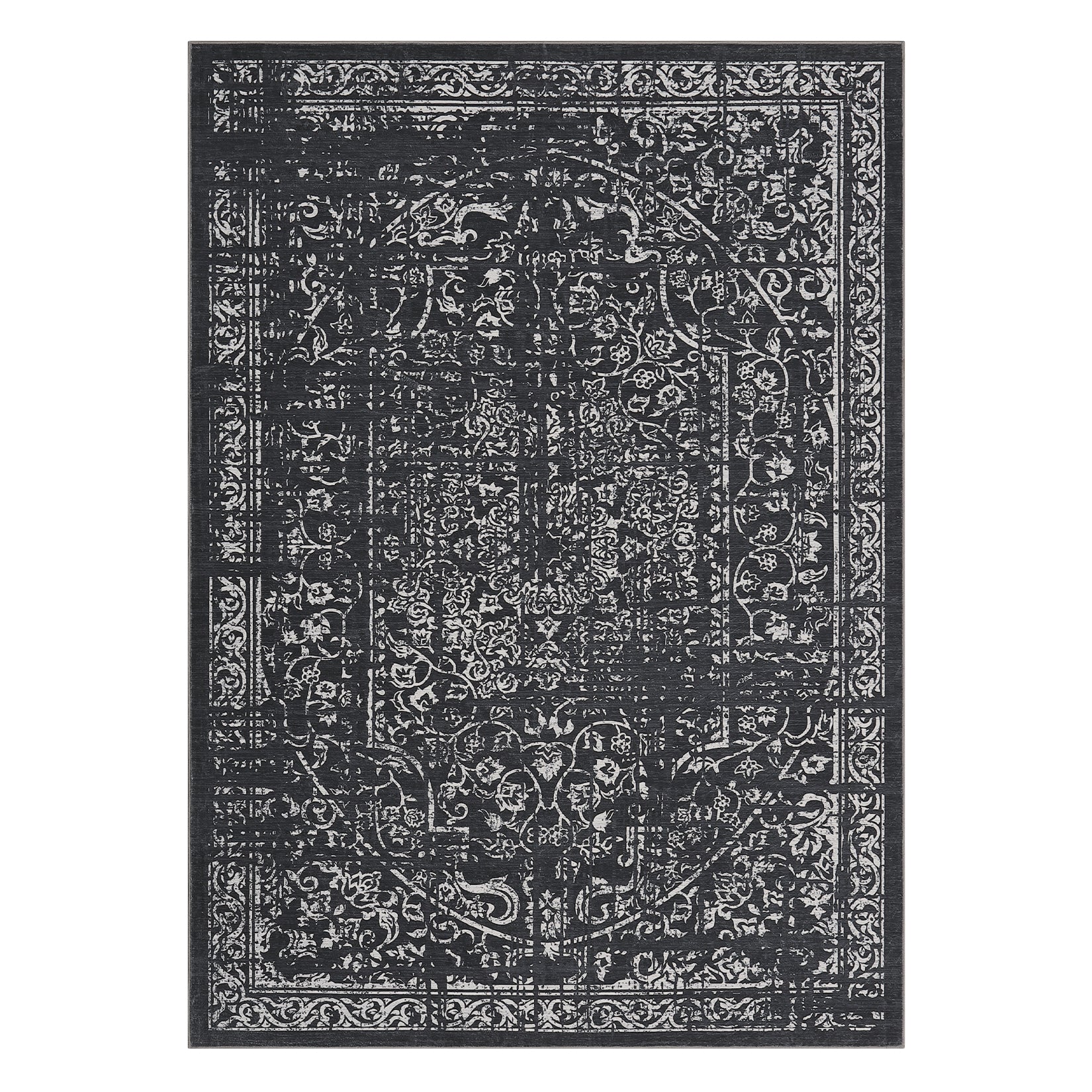 Garvee Vintage Area Rug, 4x6 Stain Resistant Carpet Non Shedding Non-Slip Soft Rug Bedroom Dining Room or Home Office, Low Pile Farmhouse Oriental Indoor Floor Carpet Black