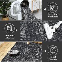 Garvee Vintage Area Rug, 4x6 Stain Resistant Carpet Non Shedding Non-Slip Soft Rug Bedroom Dining Room or Home Office, Low Pile Farmhouse Oriental Indoor Floor Carpet Black