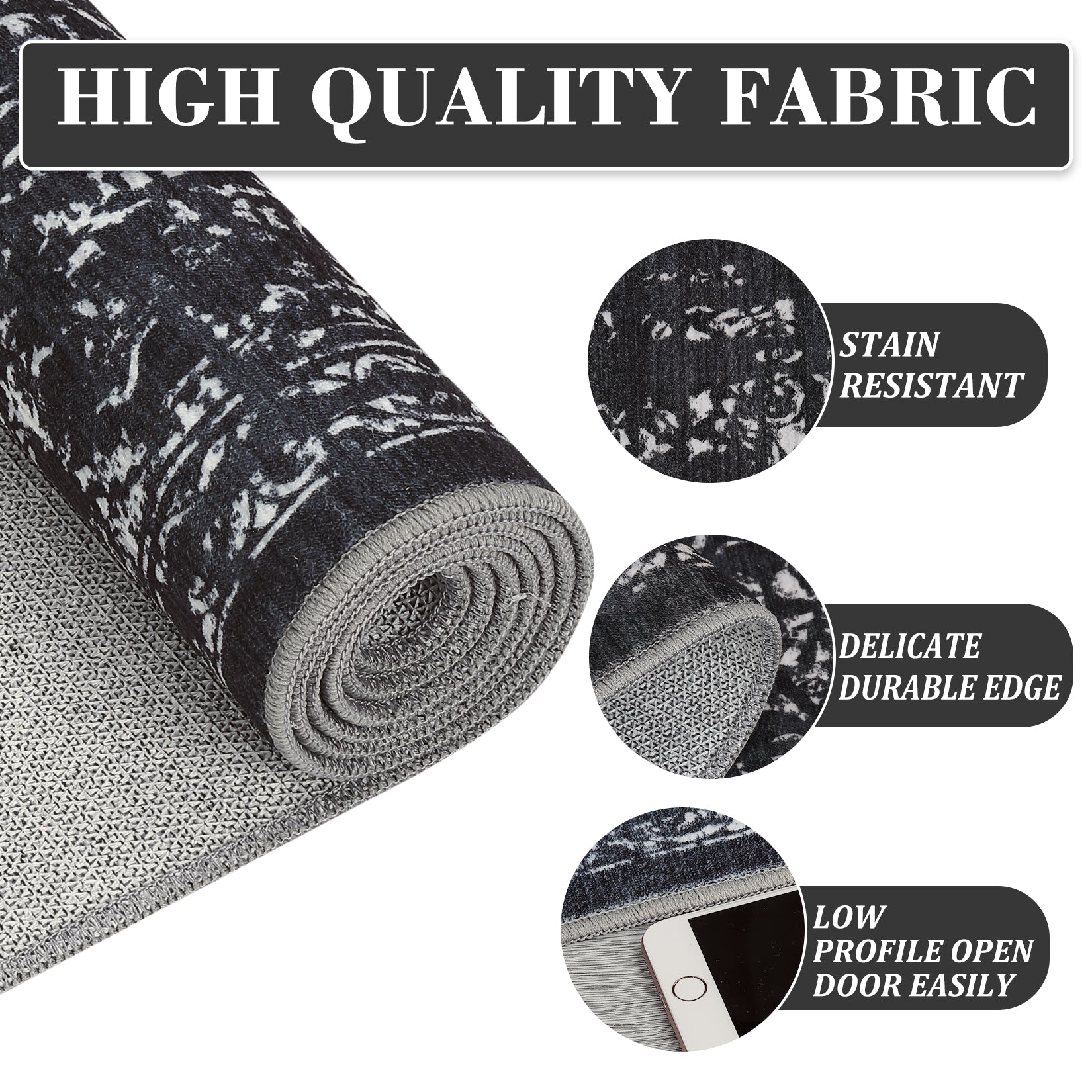 Garvee Vintage Area Rug, 4x6 Stain Resistant Carpet Non Shedding Non-Slip Soft Rug Bedroom Dining Room or Home Office, Low Pile Farmhouse Oriental Indoor Floor Carpet Black