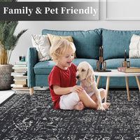 Garvee Vintage Area Rug, 4x6 Stain Resistant Carpet Non Shedding Non-Slip Soft Rug Bedroom Dining Room or Home Office, Low Pile Farmhouse Oriental Indoor Floor Carpet Black