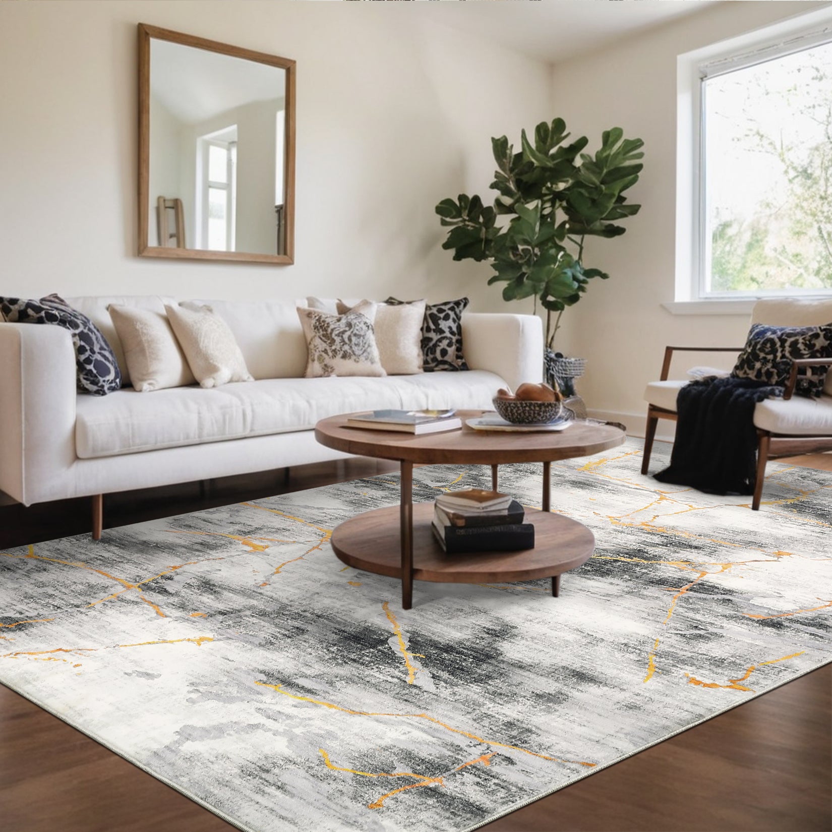 Garvee Area Rug 8x10 Large Living Room Floor Carpet, Low Pile Modern Ink Splatter Abstract Rug, Non-Slip Machine Washable Arrea Rug for Bedroom, Dining Room, Office