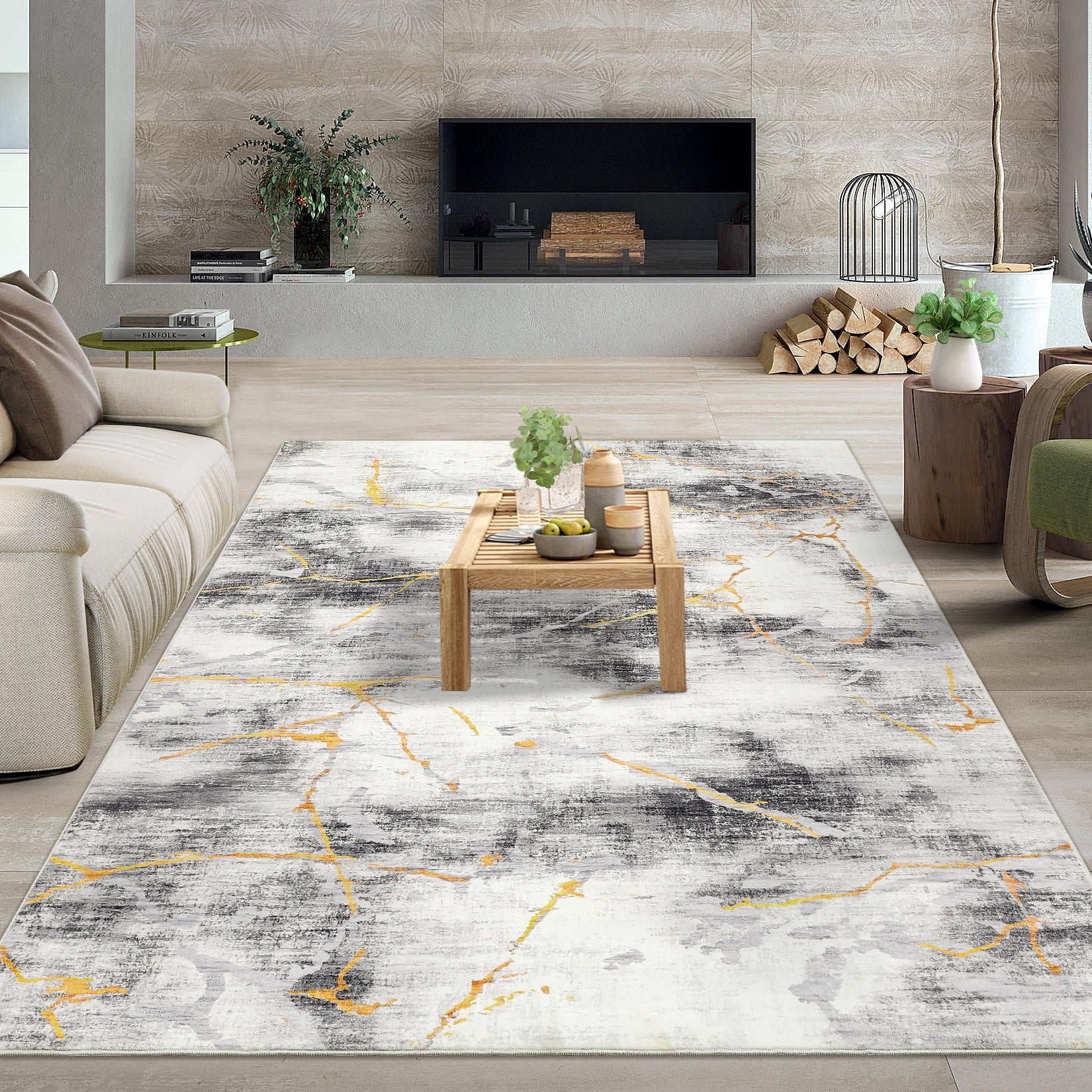 Garvee Area Rug 8x10 Large Living Room Floor Carpet, Low Pile Modern Ink Splatter Abstract Rug, Non-Slip Machine Washable Arrea Rug for Bedroom, Dining Room, Office