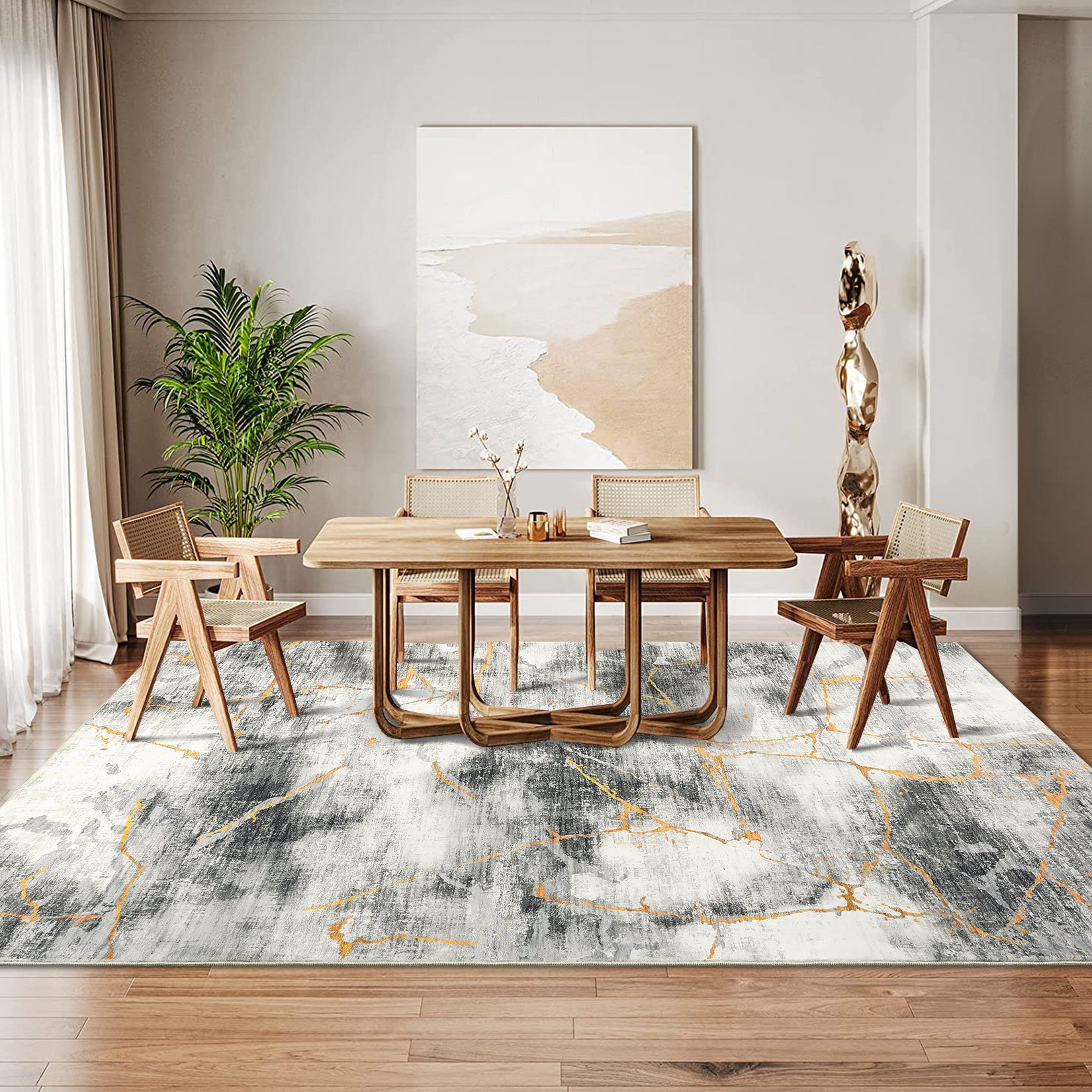 Garvee Area Rug 8x10 Large Living Room Floor Carpet, Low Pile Modern Ink Splatter Abstract Rug, Non-Slip Machine Washable Arrea Rug for Bedroom, Dining Room, Office