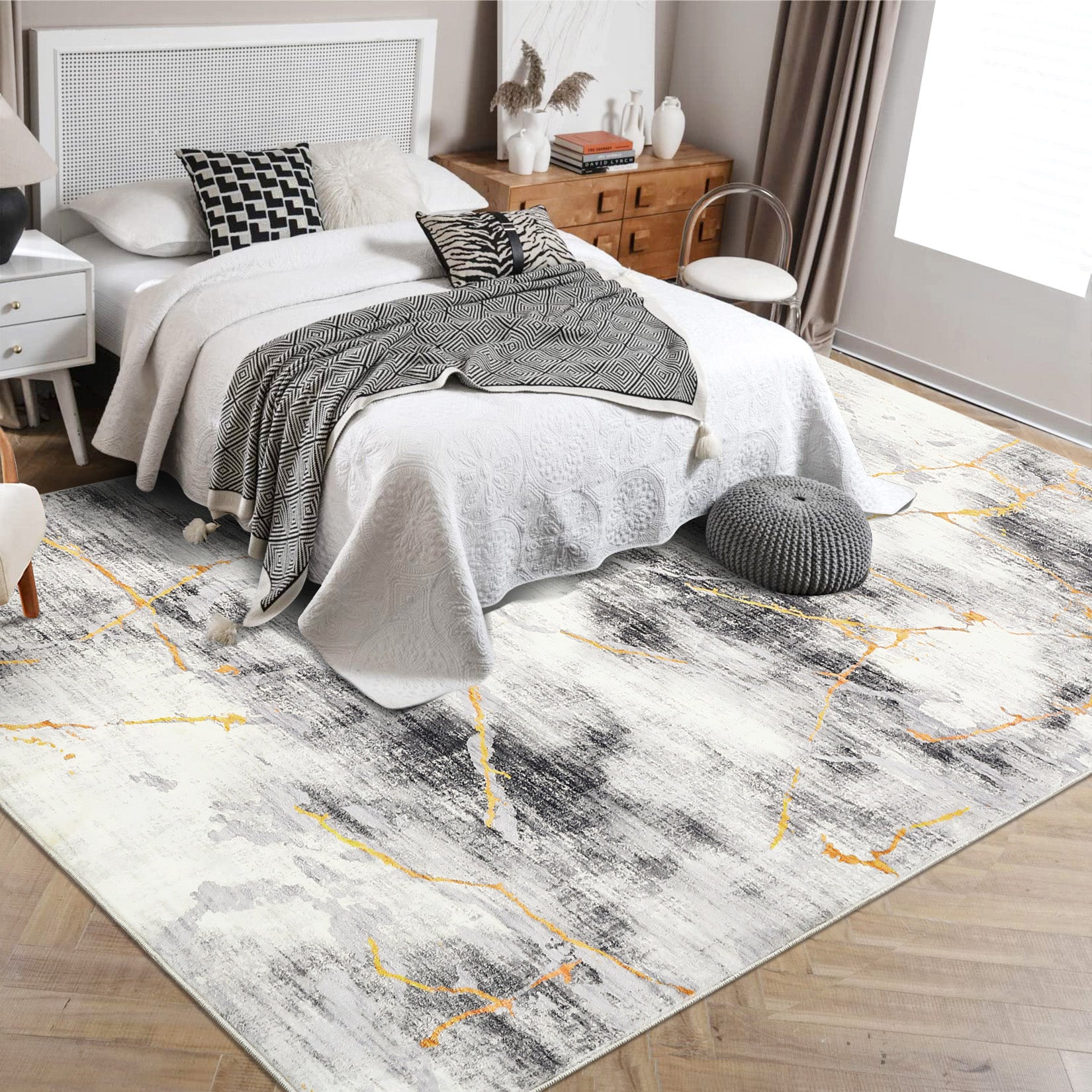 Garvee Area Rug 8x10 Large Living Room Floor Carpet, Low Pile Modern Ink Splatter Abstract Rug, Non-Slip Machine Washable Arrea Rug for Bedroom, Dining Room, Office