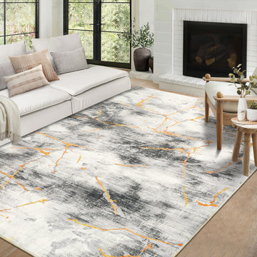 Garvee Area Rug 8x10 Large Living Room Floor Carpet, Low Pile Modern Ink Splatter Abstract Rug, Non-Slip Machine Washable Arrea Rug for Bedroom, Dining Room, Office