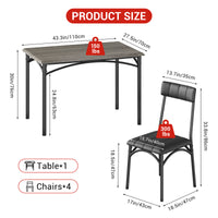 Garvee Dining Table Set for 4, Kitchen Table with 4 Upholstered Chairs, Wood Rectangular Dining Table and Chairs Set, for Small Space, Apartment, Dinner, Gray