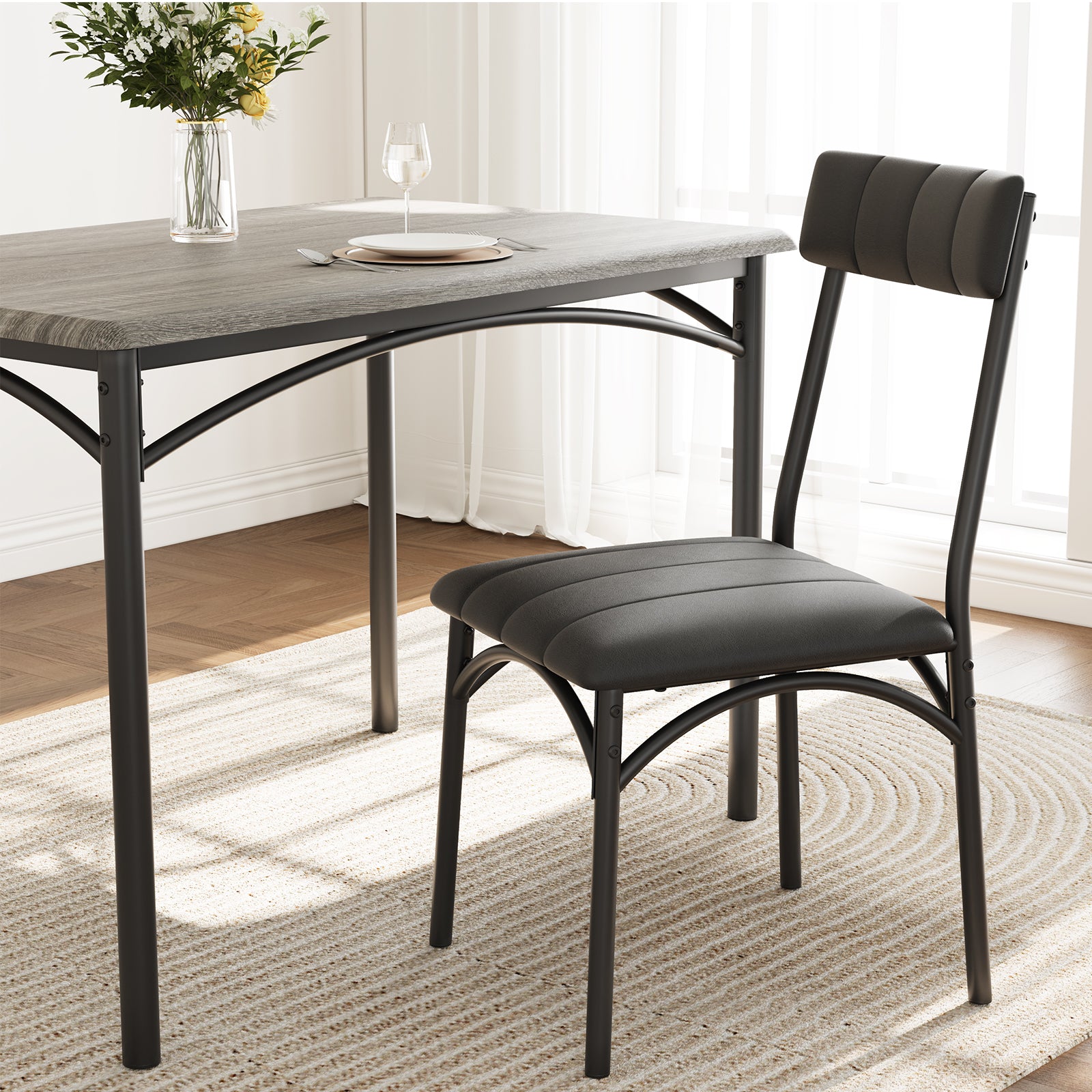 Garvee Dining Table Set for 4, Kitchen Table with 4 Upholstered Chairs, Wood Rectangular Dining Table and Chairs Set, for Small Space, Apartment, Dinner, Gray