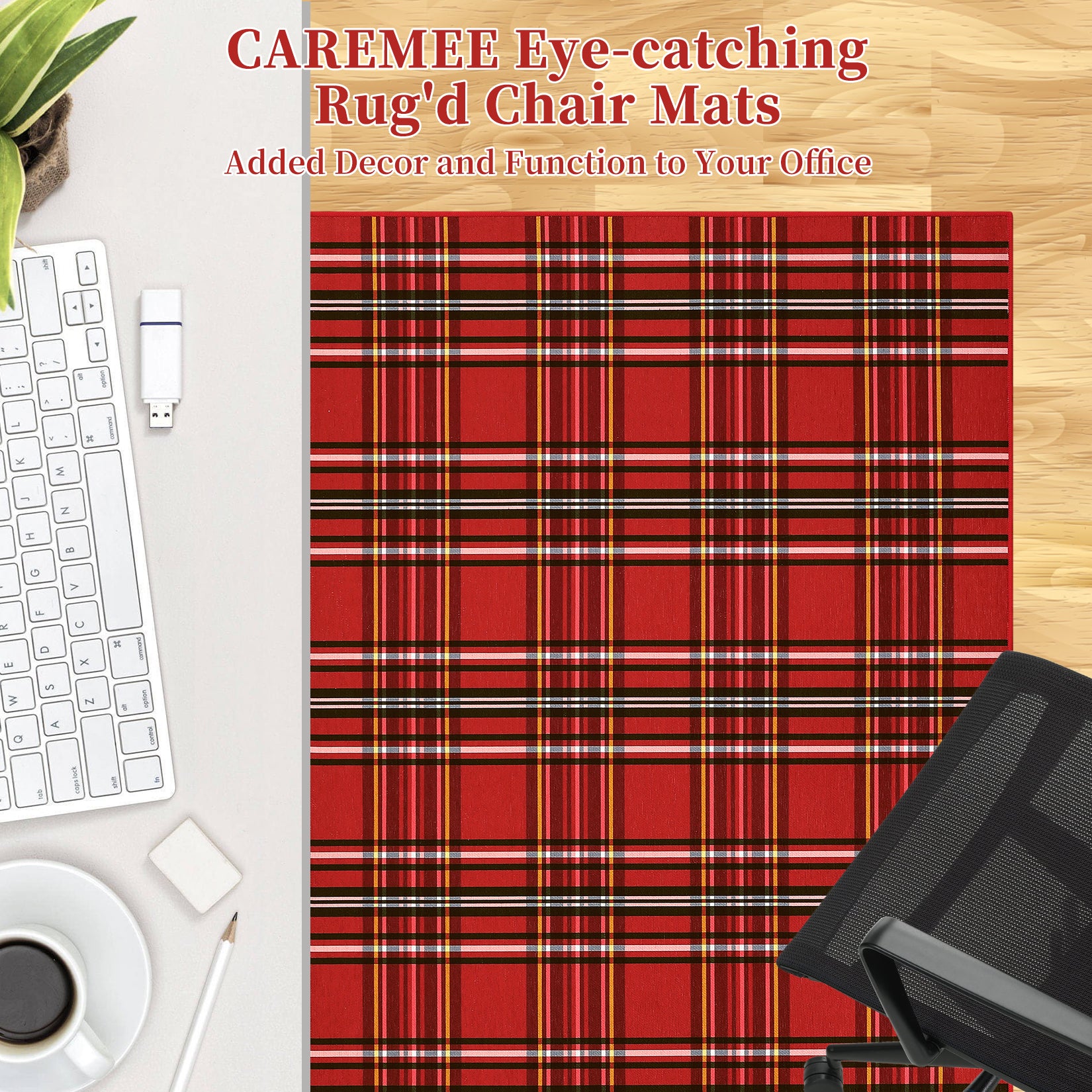 Garvee Christmas Office Chair Mats for Hardwood Floor, 36"X48" Computer Gaming Desk Chair Mat for Tile, Red Buffalo Plaid Xmas Under Desk Office Rug, Carpet Floor Protector for Rolling Chair