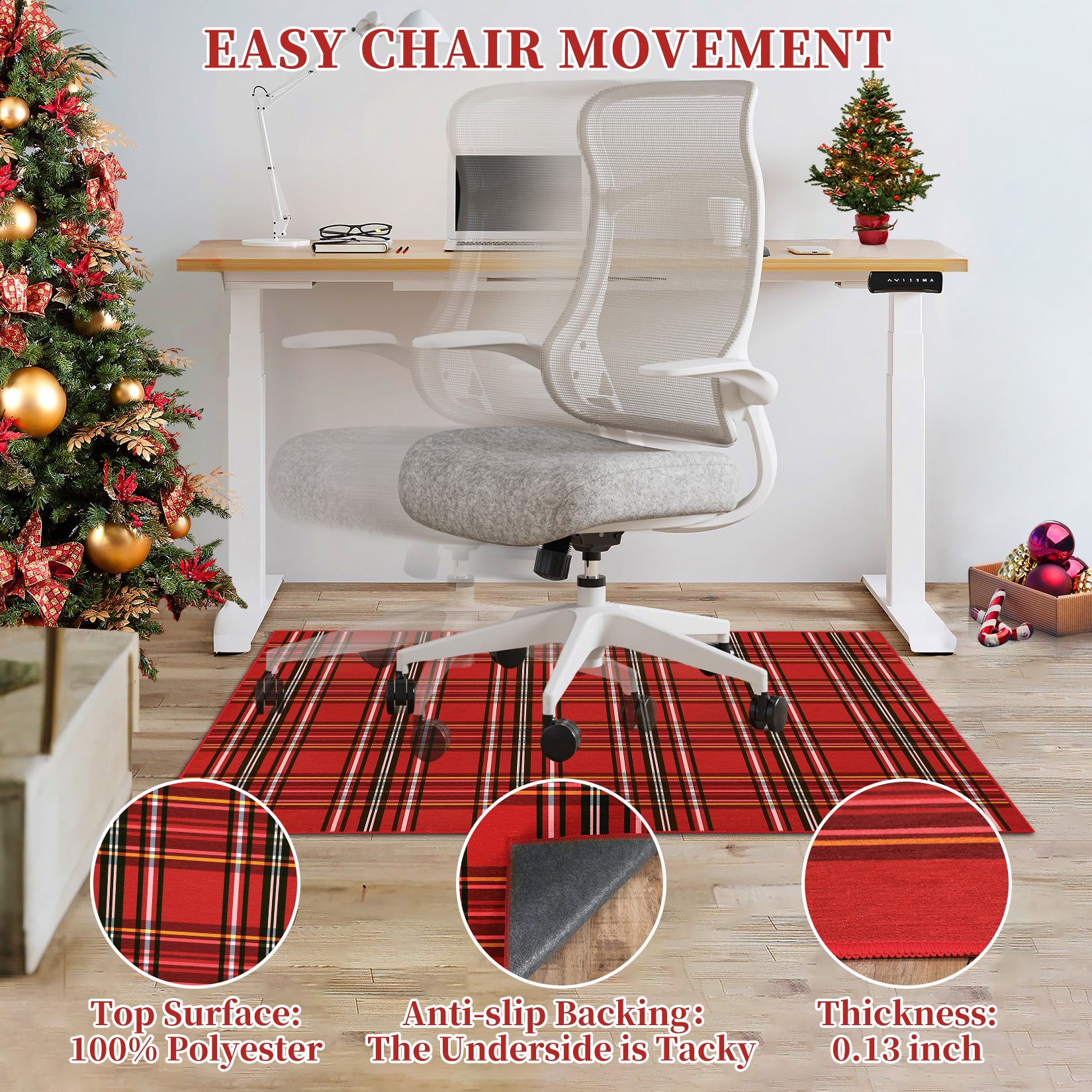 Garvee Christmas Office Chair Mats for Hardwood Floor, 36"X48" Computer Gaming Desk Chair Mat for Tile, Red Buffalo Plaid Xmas Under Desk Office Rug, Carpet Floor Protector for Rolling Chair
