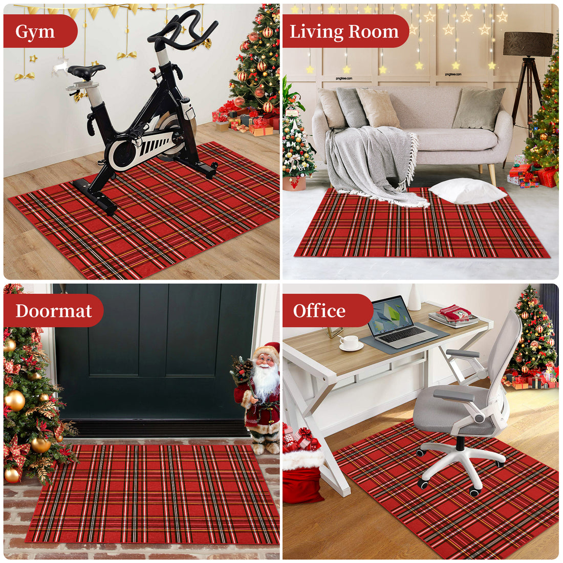 Garvee Christmas Office Chair Mats for Hardwood Floor, 48"X60" Computer Gaming Desk Chair Mat for Tile, Red Buffalo Plaid Xmas Under Desk Office Rug, Carpet Floor Protector for Rolling Chair