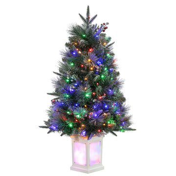 Garvee 3ft Christmas Tree with 78 Multicolor Led Lights, Pre-Lit Artificial Christmas Trees, Snow Flocked, 8 Lighting Modes, Battery Operated, Christmas Decoration for Home, Lighting Potted Base