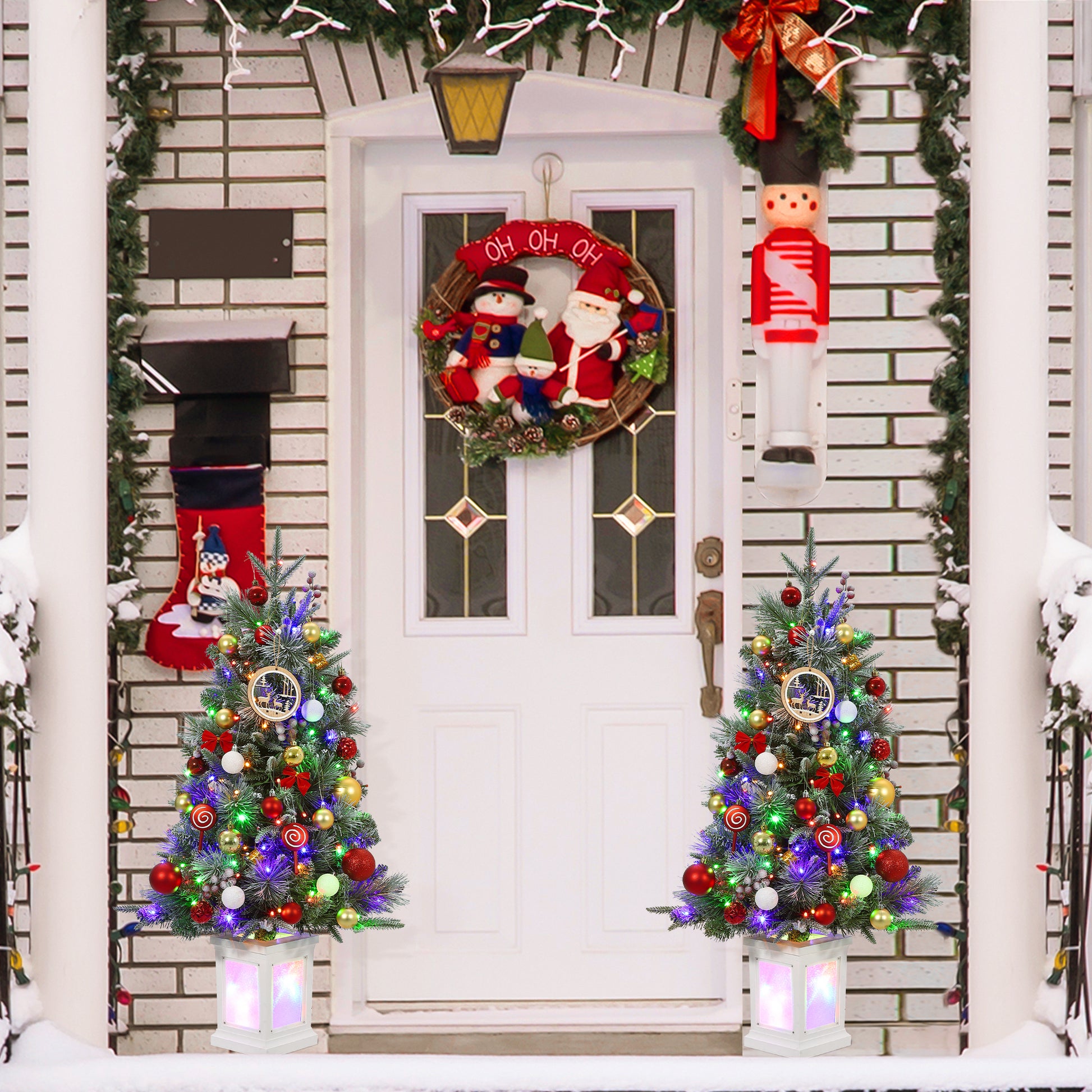 Garvee 3ft Christmas Tree with 78 Multicolor Led Lights, Pre-Lit Artificial Christmas Trees, Snow Flocked, 8 Lighting Modes, Battery Operated, Christmas Decoration for Home, Lighting Potted Base