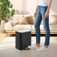 Garvee Kitchen Trash Can, 20L/5.3 Gallon Stainless Steel Garbage Can with Soft Close Lid Foot Pedal & Removable Inner Bucket, Rectangular Step On Waste Bin for Office Bedroom, Black
