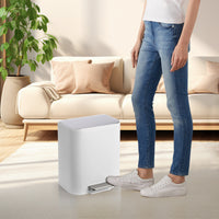Garvee Kitchen Trash Can, 20L/5.3 Gallon Stainless Steel Garbage Can with Soft Close Lid Foot Pedal & Removable Inner Bucket, Rectangular Step On Waste Bin for Office Bedroom, White