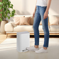 Garvee Bathroom Trash Can, 12L/3.2 Gallon Stainless Steel Garbage Can with Lid, Rectangular Small Step Waste Bin with Foot Pedal & Removable Inner Bucket for Kitchen Bedroom Restroom, White