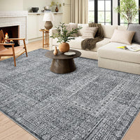 Garvee Washable Area Rug 8x10, Soft Low Pile Vintage Patchwork Large Area Rug Non-Slip Indoor Floor Carpet for Living Room Bedroom Dining Room, Grey