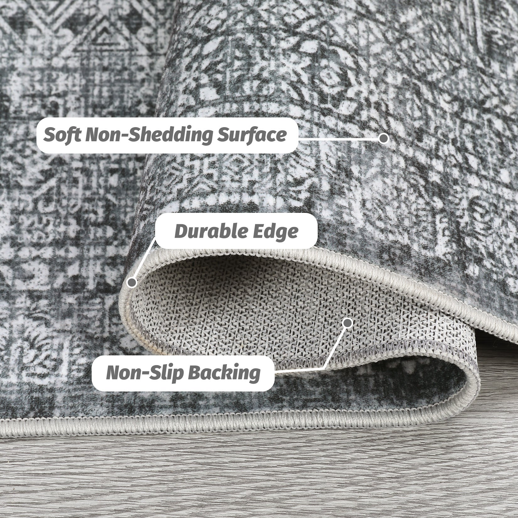 Garvee Washable Area Rug 8x10, Soft Low Pile Vintage Patchwork Large Area Rug Non-Slip Indoor Floor Carpet for Living Room Bedroom Dining Room, Grey