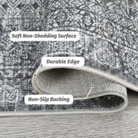 Garvee Washable Area Rug 9x12, Soft Low Pile Vintage Patchwork Large Area Rug Non-Slip Indoor Floor Carpet for Living Room Bedroom Dining Room, Grey