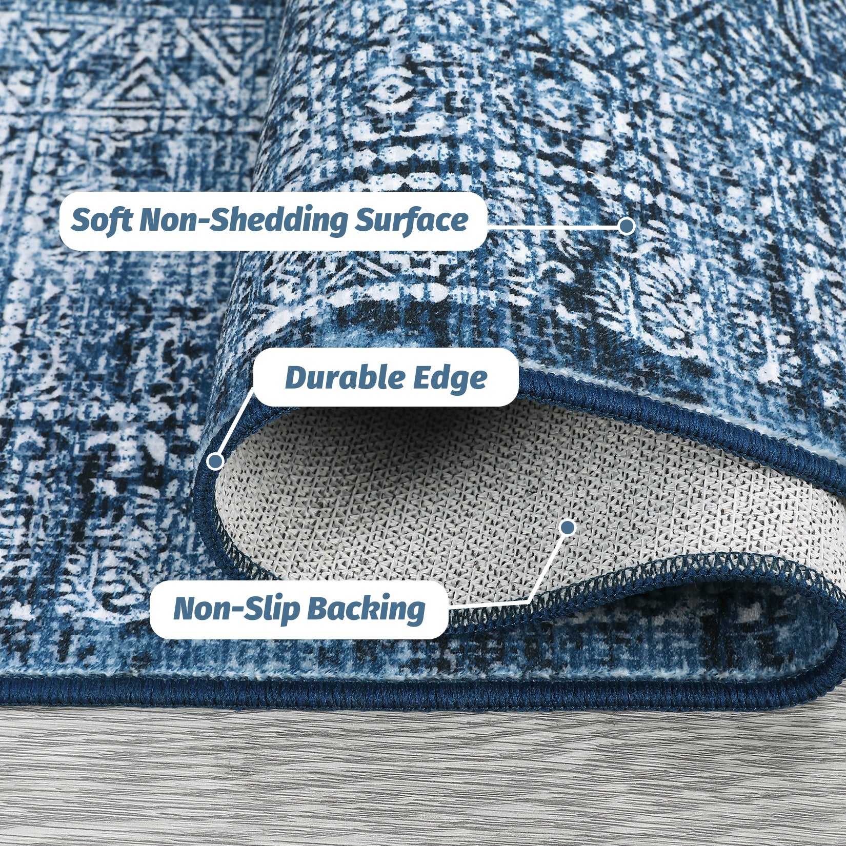 Garvee 8x10 Area Rug Washable, Soft Low Pile Vintage Patchwork Large Area Rug Non-Slip Indoor Floor Carpet for Living Room Bedroom Dining Room, Navy Blue