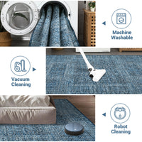 Garvee Area Rug 9x12 Washable, Soft Low Pile Vintage Patchwork Large Area Rug Non-Slip Indoor Floor Carpet for Living Room Bedroom Dining Room, Navy Blue