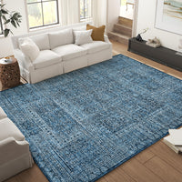 Garvee Area Rug 9x12 Washable, Soft Low Pile Vintage Patchwork Large Area Rug Non-Slip Indoor Floor Carpet for Living Room Bedroom Dining Room, Navy Blue