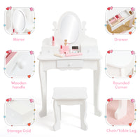 Garvee Kids Vanity Set with Adjustable Angle Mirror, Pretend Play Girls Vanity Table and Chair Set with Mirror, Stool, and Wood Makeup Playset, White