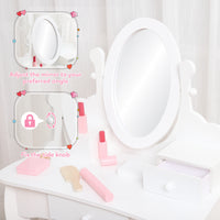 Garvee Kids Vanity Set with Adjustable Angle Mirror, Pretend Play Girls Vanity Table and Chair Set with Mirror, Stool, and Wood Makeup Playset, White