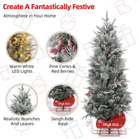 Garvee 4.5ft Pre-Lit Christmas Tree, Snow Flocked Christmas Tree with 200 Led Lights, 8 Lighting Modes, Sleigh Ride Base, Artificial Xmas Tree for Home Decoration, 1 PC